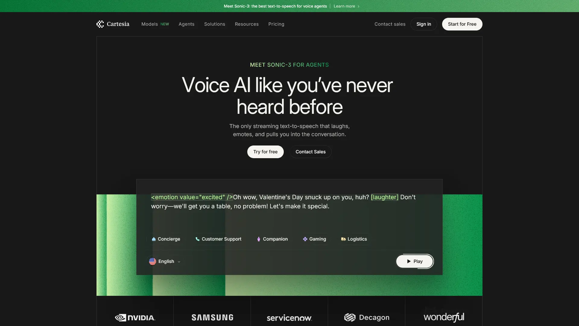 Screenshot of Cartesia Sonic-3